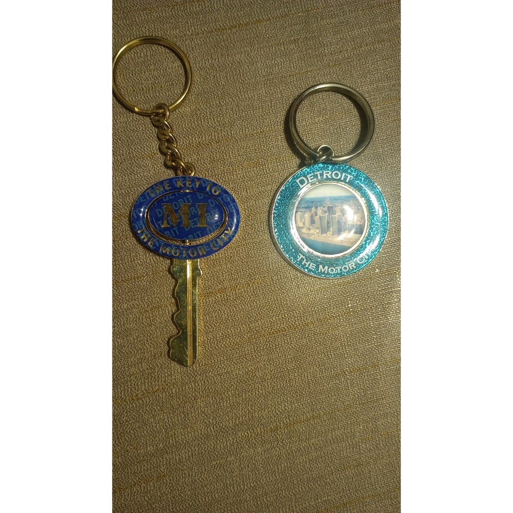 Vintage Detroit Michigan Metal Keychains Lot Of 2 One‎ Spinner